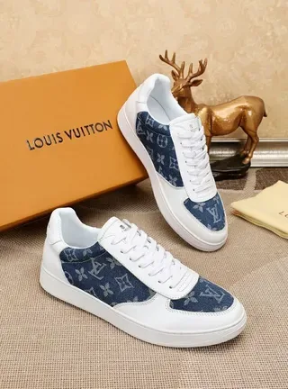Louis Vuitton LV Trainer White Navy Low-Top Leather And Denim Panel Construction Lifestyle Sneakers 2