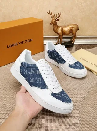 Louis Vuitton LV Trainer White Navy Low-Top Leather And Denim Panel Construction Lifestyle Sneakers 3