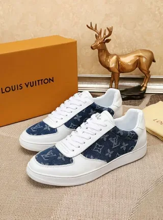 Louis Vuitton LV Trainer White Navy Low-Top Leather And Denim Panel Construction Lifestyle Sneakers 4