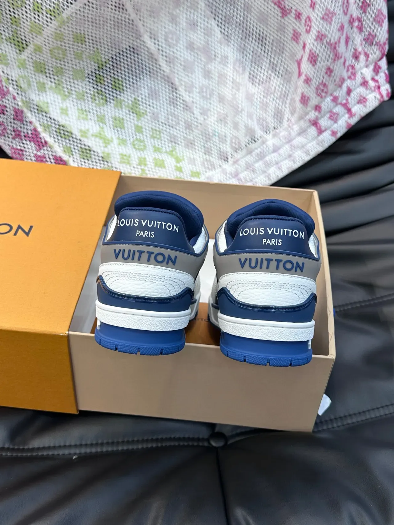 Louis Vuitton LV Trainer White Navy Pebbled Leather Upper Monogrammed Side Panel Lifestyle Sneakers 8