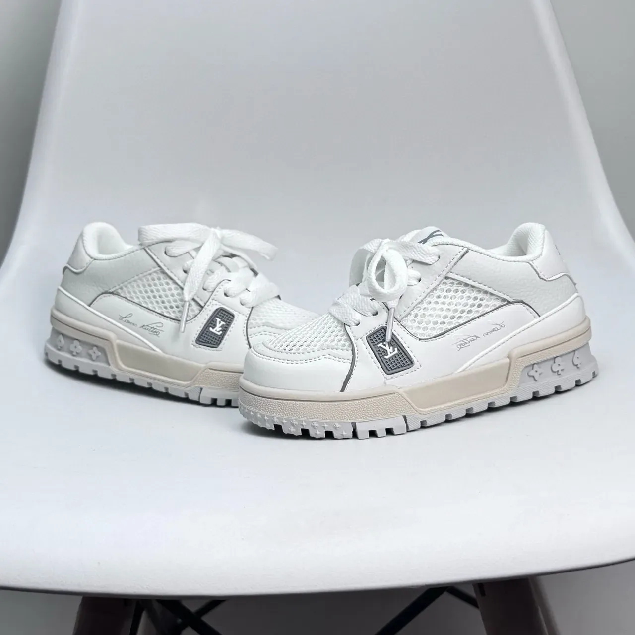 Louis Vuitton LV Trainer White Pink Chunky Sculpted Sole Mesh-and-Leather Upper Lifestyle Sneakers 6