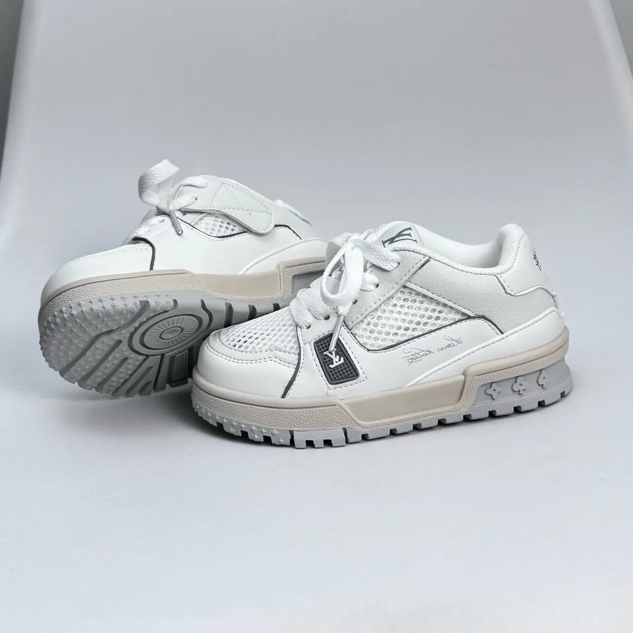 Louis Vuitton LV Trainer White Pink Chunky Sculpted Sole Mesh-and-Leather Upper Lifestyle Sneakers 7