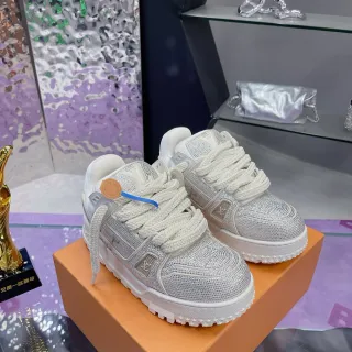 Louis Vuitton LV Trainer Blanco Plateado Cristal Embellished Plataforma Sola Zapatillas Lifestyle
