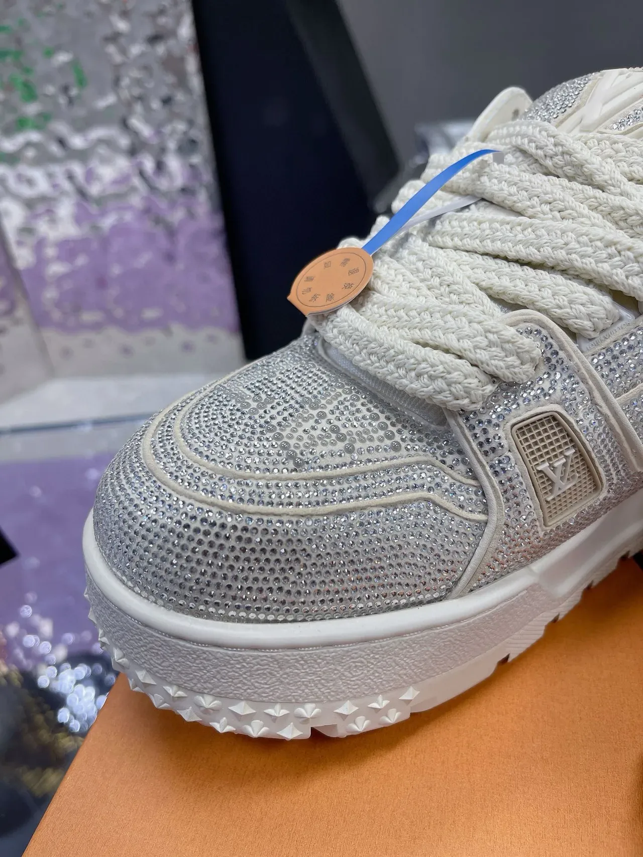 Louis Vuitton LV Trainer White Silver Crystal-Embellished Platform Sole Lifestyle Sneakers 6