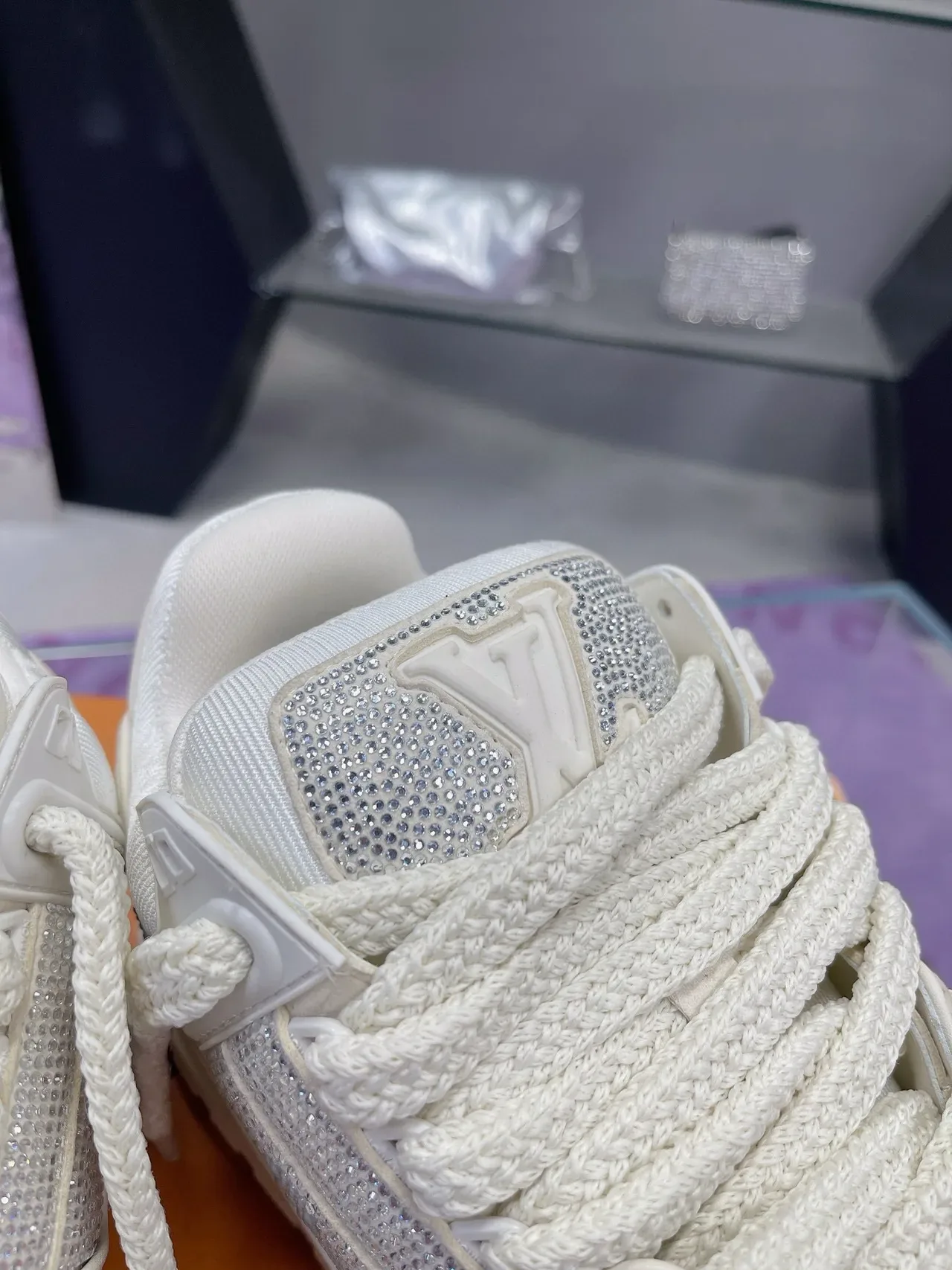 Louis Vuitton LV Trainer White Silver Crystal-Embellished Platform Sole Lifestyle Sneakers 7
