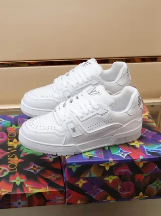 Louis Vuitton LV Trainer White Silver Leather Perforated Toe Lifestyle Sneakers 2