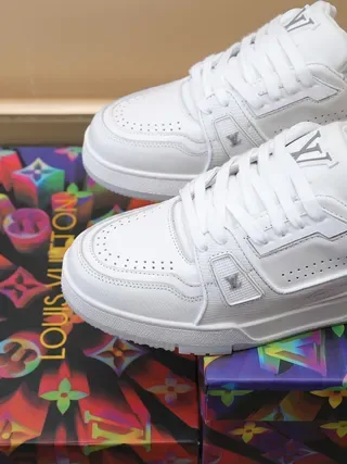 Louis Vuitton LV Trainer White Silver Leather Perforated Toe Lifestyle Sneakers 3