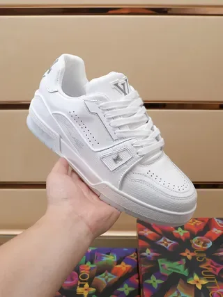 Louis Vuitton LV Trainer White Silver Leather Perforated Toe Lifestyle Sneakers 4
