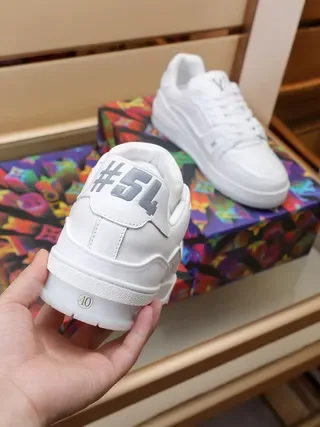 Louis Vuitton LV Trainer White Silver Leather Perforated Toe Lifestyle Sneakers 9
