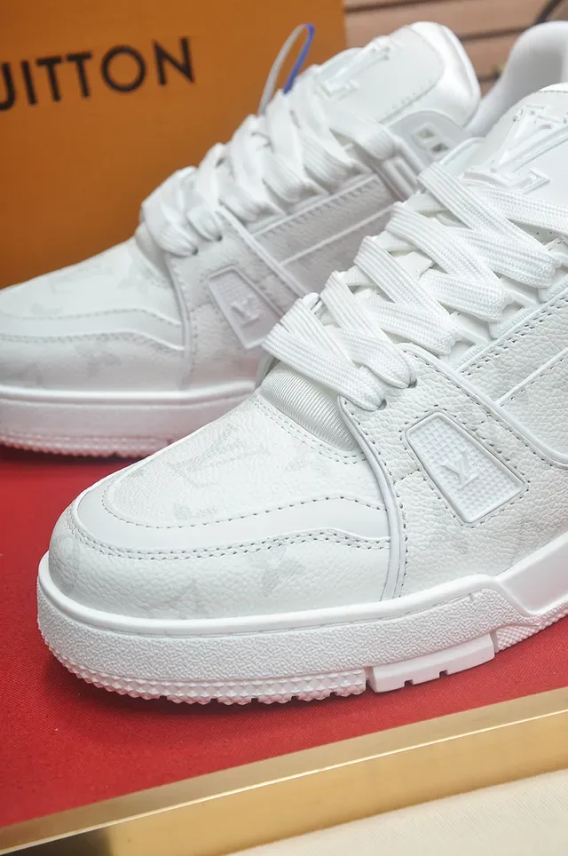 Louis Vuitton LV Trainer White Textured Leather Upper Lifestyle Sneakers 2