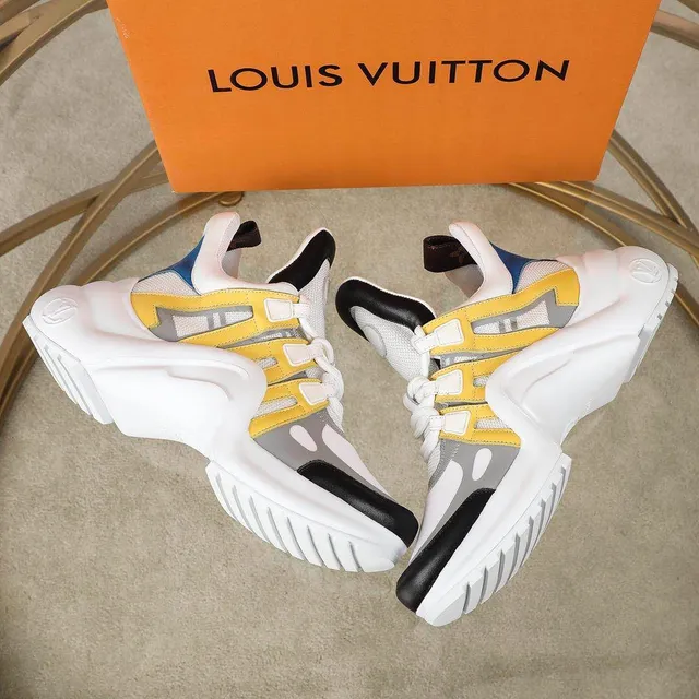 Louis Vuitton LV Trainer White Yellow Sole Asymmetrical Straps Chunky Sneakers 2
