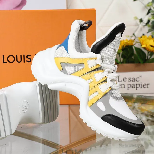 Louis Vuitton LV Trainer White Yellow Sole Asymmetrical Straps Chunky Sneakers 3