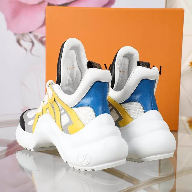 Louis Vuitton LV Trainer White Yellow Sole Asymmetrical Straps Chunky Sneakers 4