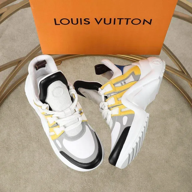 Louis Vuitton LV Trainer White Yellow Sole Asymmetrical Straps Chunky Sneakers 5