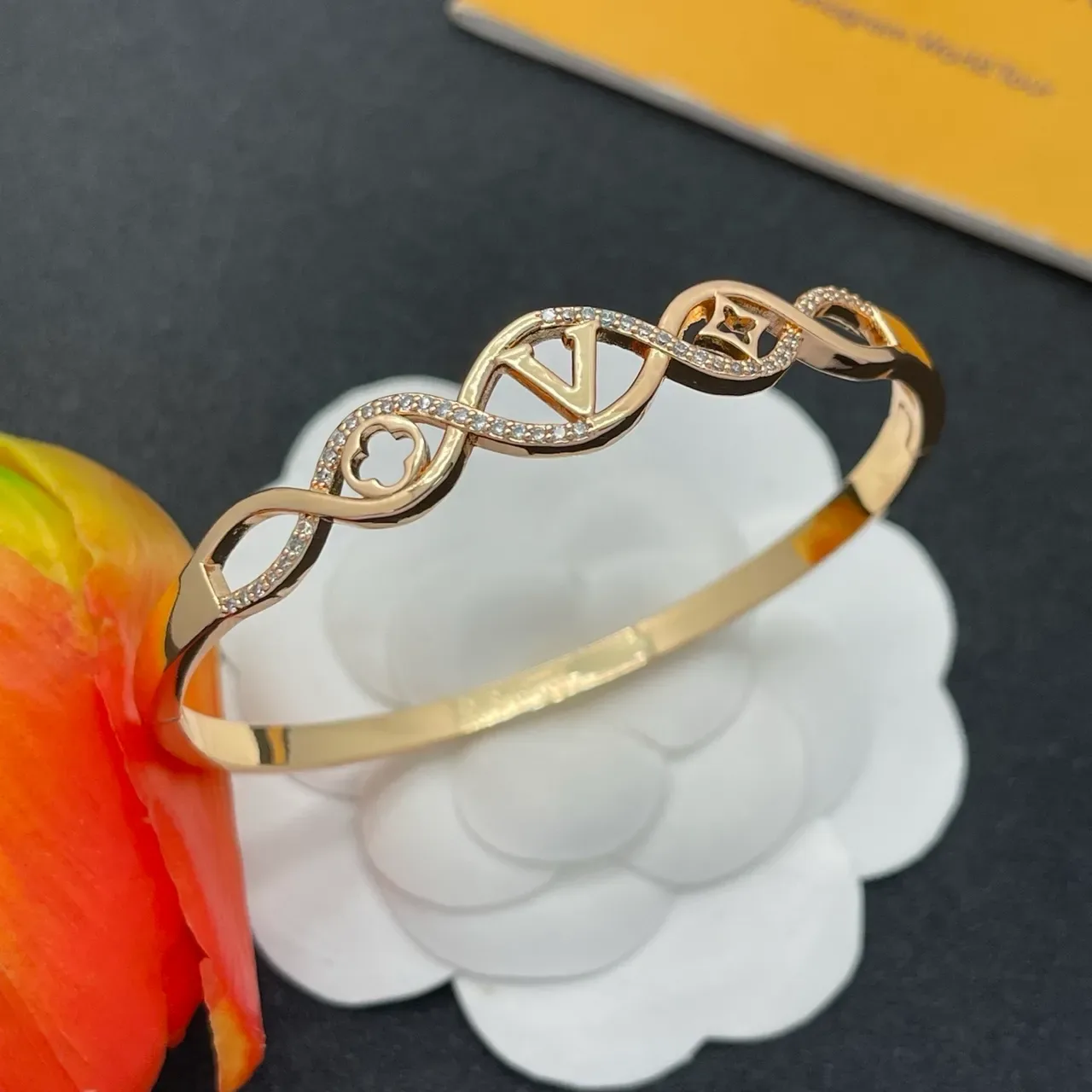 Louis Vuitton LV Twist Rose Gold Pavé Monogram Bracelet 7