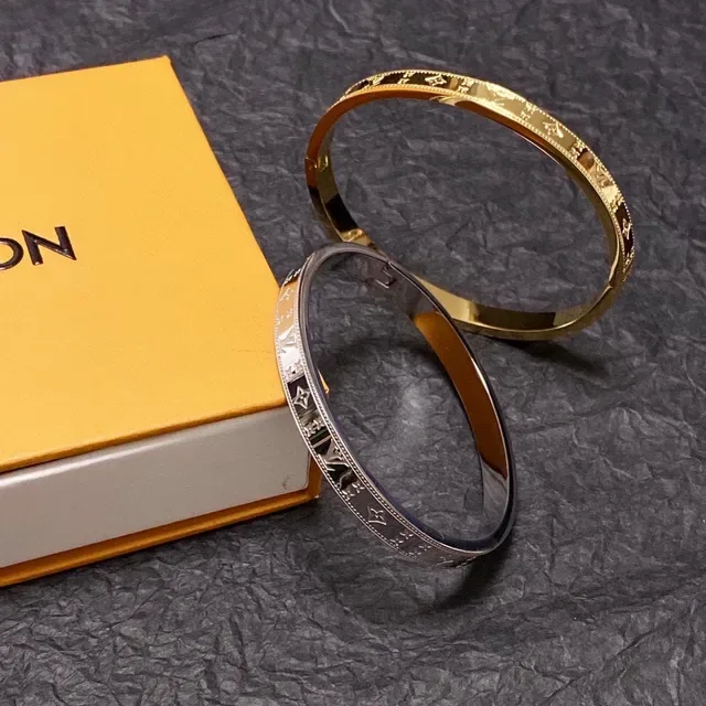 Louis Vuitton Monogram Bangle Gold Black Beaded-Edge Bracelet 5