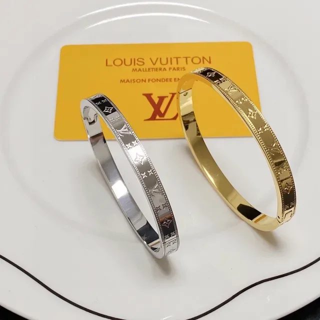 Louis Vuitton Monogram Bangle Gold Black Beaded-Edge Bracelet 9
