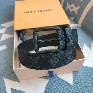 Louis Vuitton Monogram Black Gray Textured Leather Belt
