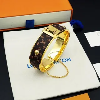 Louis Vuitton Monogram Canvas Bangle Brown Gold Hardware Bracelet