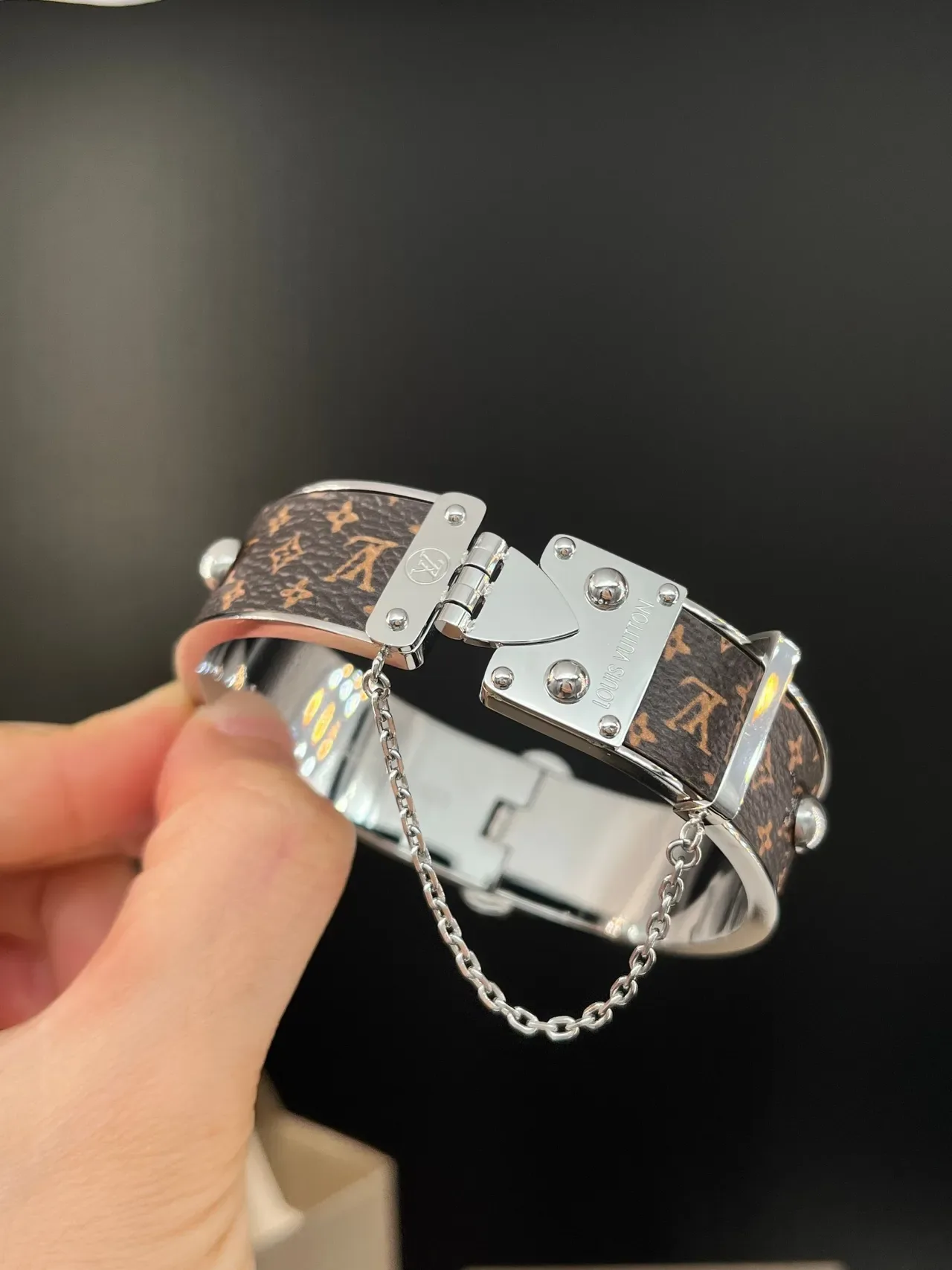 Louis Vuitton Monogram Canvas Bangle Brown Gold Hardware Bracelet 2