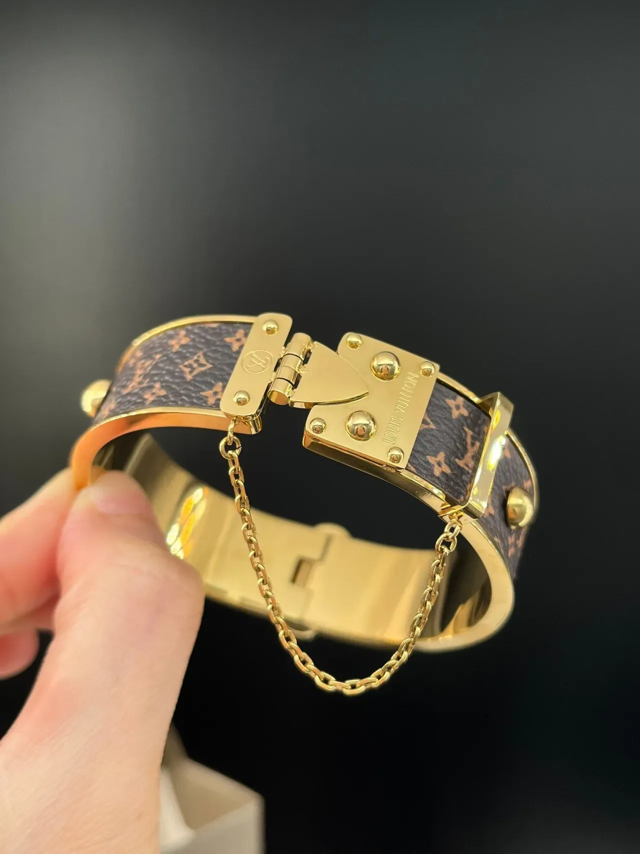 Louis Vuitton Monogram Canvas Bangle Brown Gold Hardware Bracelet 3