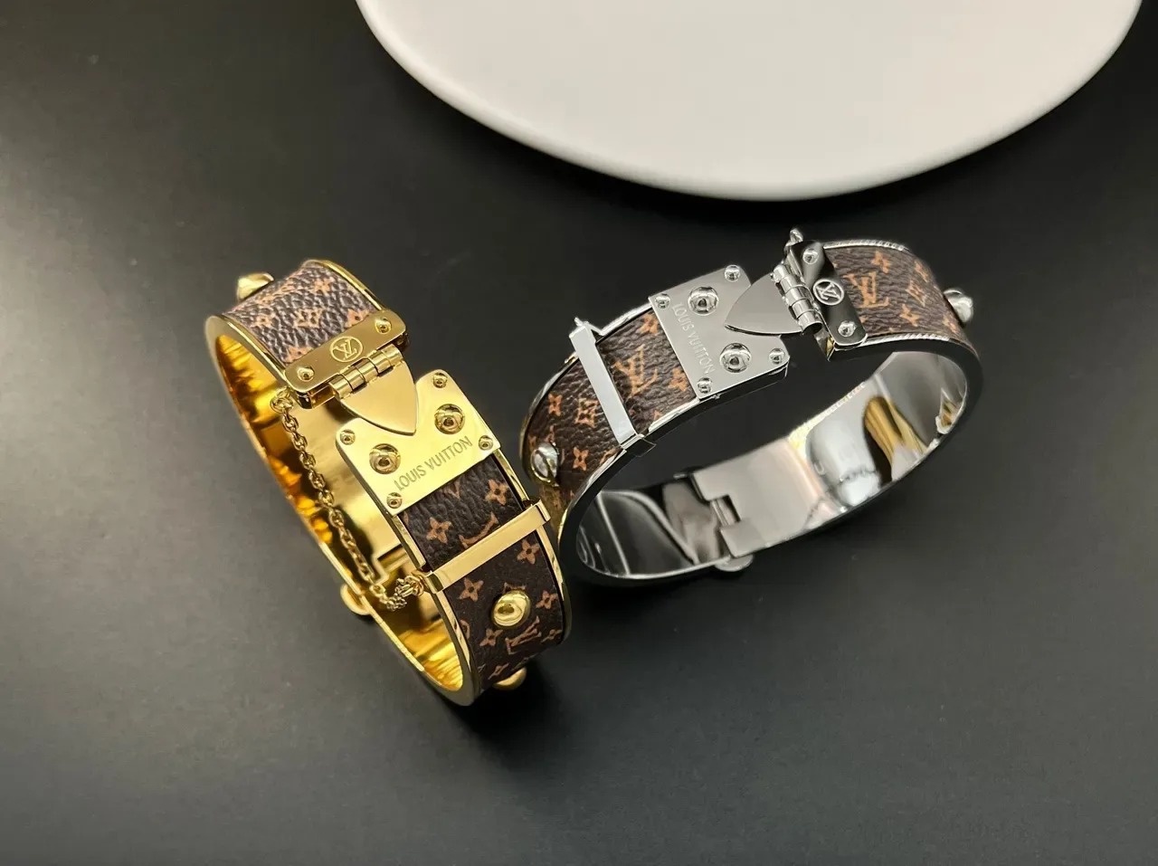 Louis Vuitton Monogram Canvas Bangle Brown Gold Hardware Bracelet 5