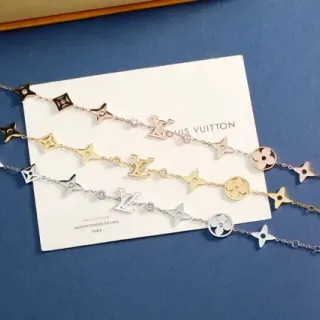 Louis Vuitton Monogram Chain Charm Bracelet Gold Silver Mixed Tone Bracelets