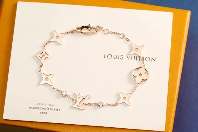 Louis Vuitton Monogram Chain Charm Bracelet Gold Silver Mixed Tone Bracelets 2