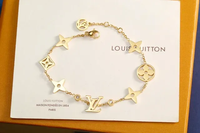 Louis Vuitton Monogram Chain Charm Bracelet Gold Silver Mixed Tone Bracelets 3