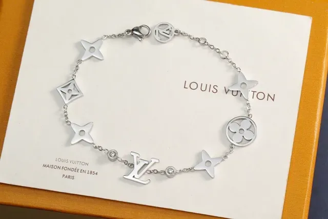 Louis Vuitton Monogram Chain Charm Bracelet Gold Silver Mixed Tone Bracelets 4