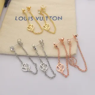 Louis Vuitton Monogram Chain Gold Silver Dangling Pendant Earrings