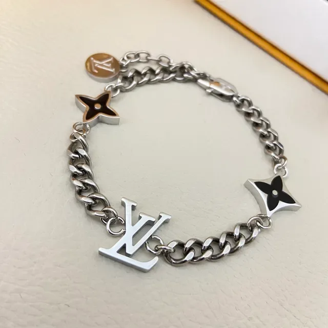 Louis Vuitton Monogram Chain Silver Black Chunky Curb Enamel-Charm Embellished Necklace 2