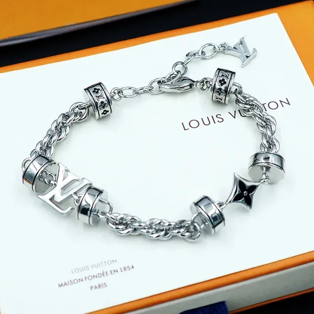 Louis Vuitton Monogram Chain Silver Black Metal Rotating Barrel Charms Bracelet 3