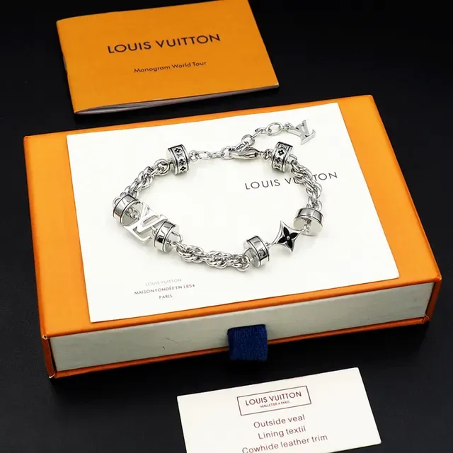 Louis Vuitton Monogram Chain Silver Black Metal Rotating Barrel Charms Bracelet 5