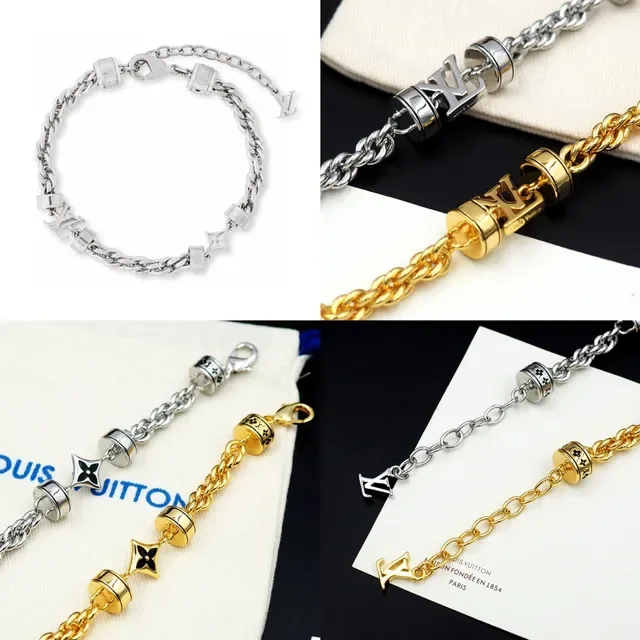 Louis Vuitton Monogram Chain Silver Black Metal Rotating Barrel Charms Bracelet 13