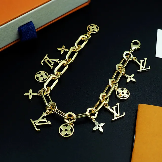 Louis Vuitton Monogram Charm Bracelet Gold-Tone Metal Bracelet 8