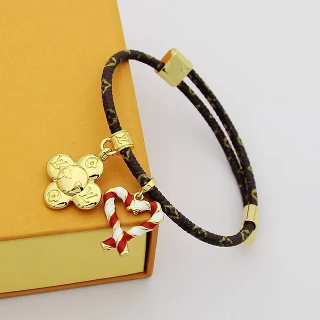 Louis Vuitton Monogram Cord Bracelet Brown Gold Braided Hardware Bracelet 4