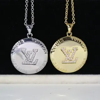 Louis Vuitton Monogram Disc Silver Gold Circular Pendant Pavé-Set Necklace