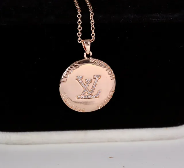Louis Vuitton Monogram Disc Silver Gold Circular Pendant Pavé-Set Necklace 3
