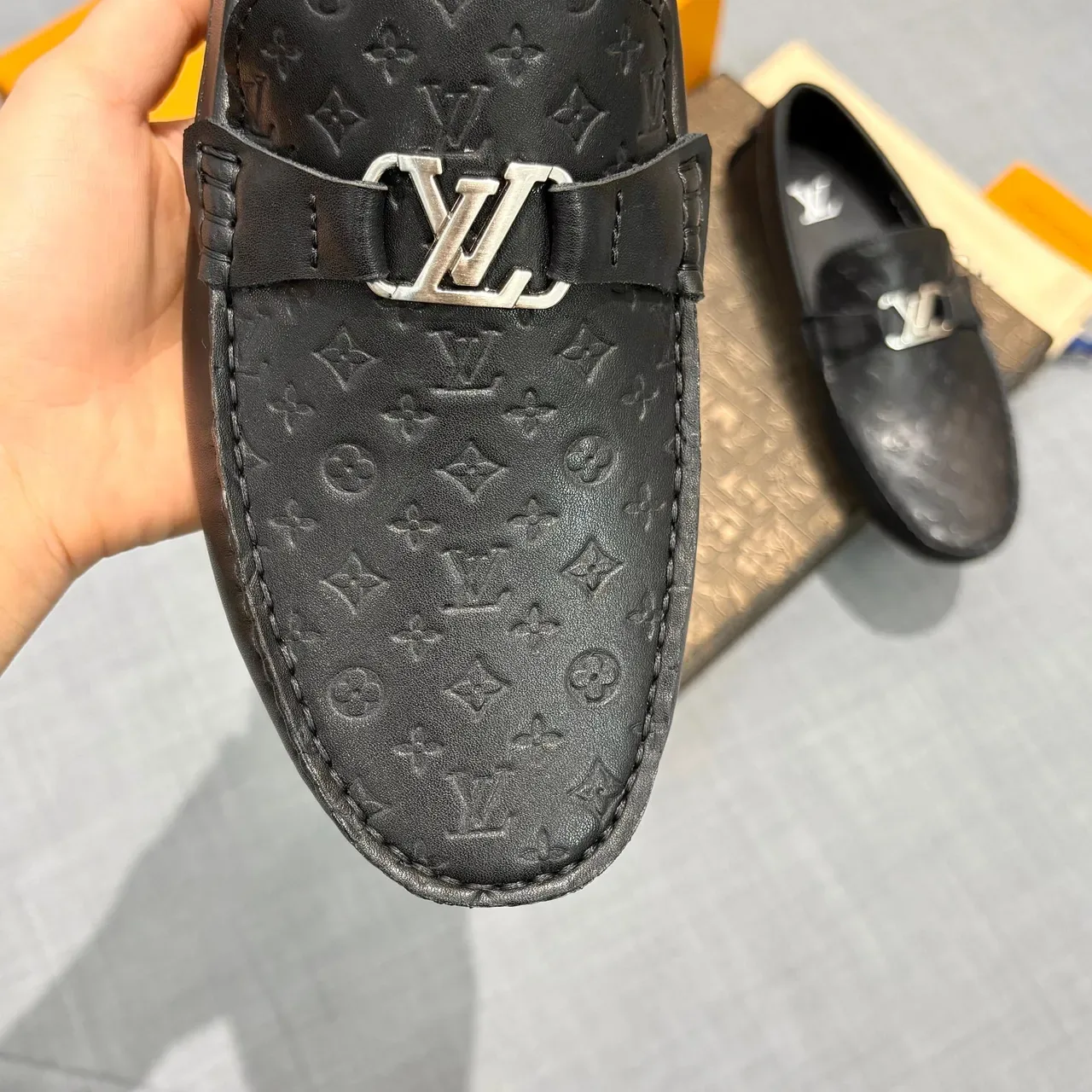 Louis Vuitton Monogram-Embossed Leather LV Buckle Loafers 3