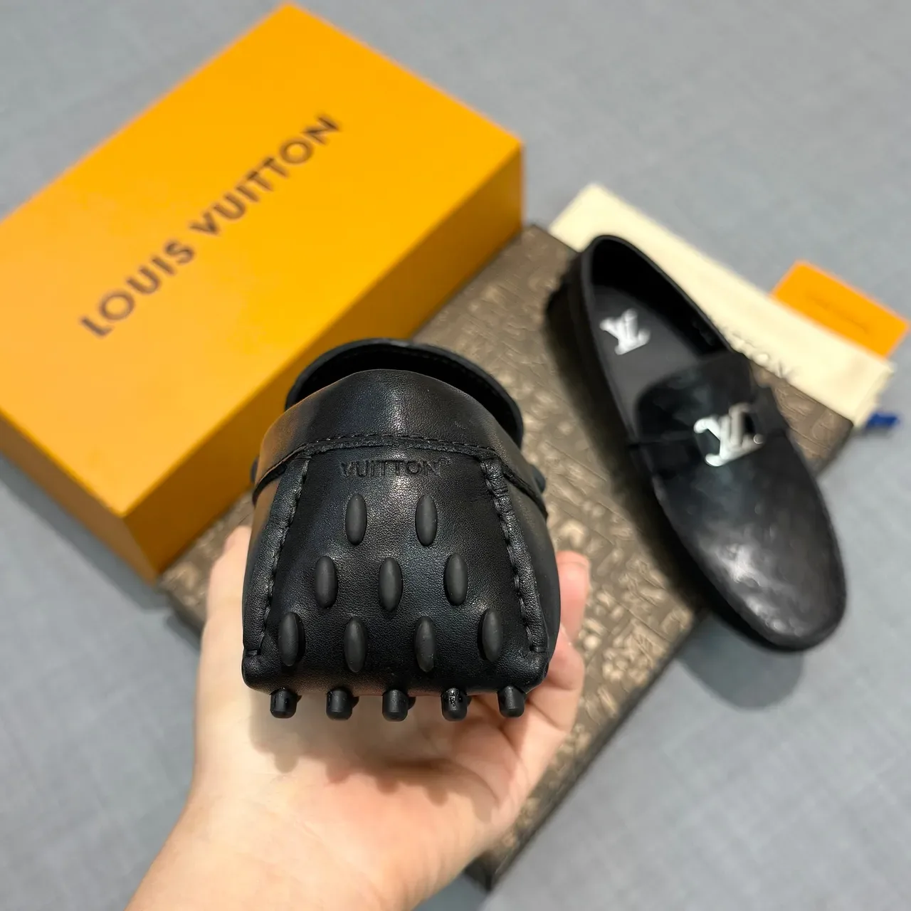 Louis Vuitton Monogram-Embossed Leather LV Buckle Loafers 4