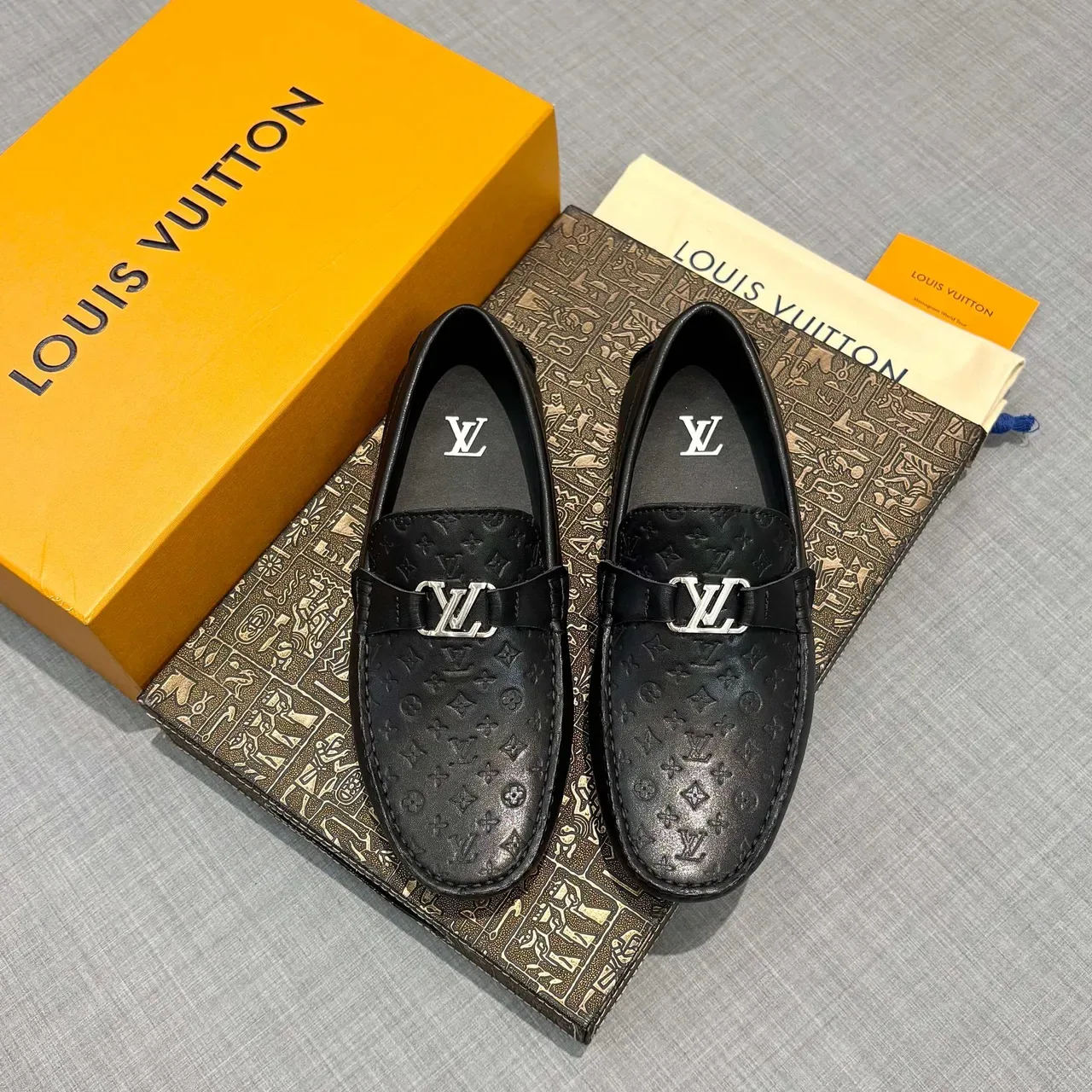 Louis Vuitton Monogram-Embossed Leather LV Buckle Loafers 6