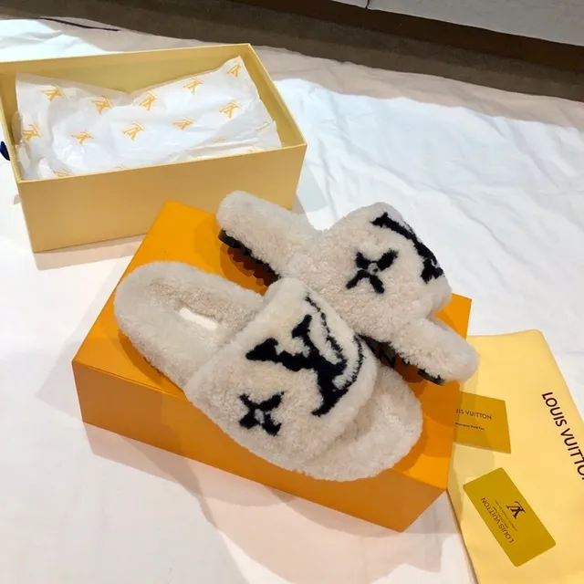 Louis Vuitton Monogram-Embroidered Fluffy Slippers 2