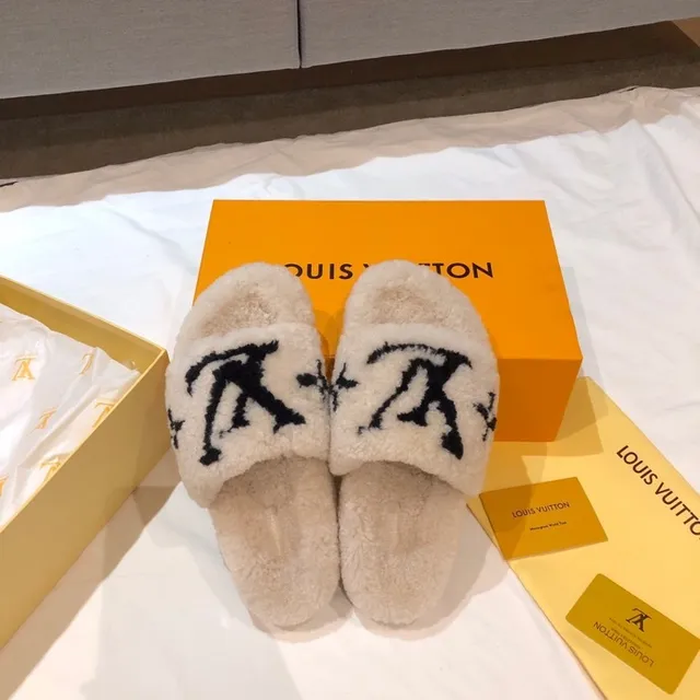 Louis Vuitton Monogram-Embroidered Fluffy Slippers 4