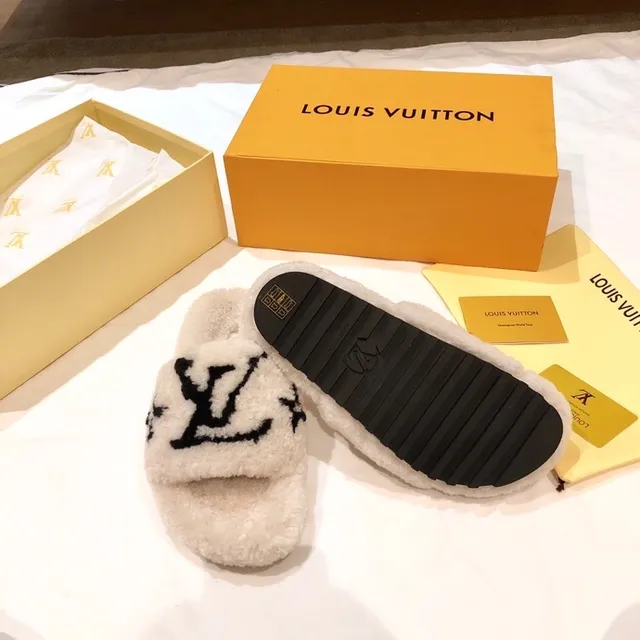Louis Vuitton Monogram-Embroidered Fluffy Slippers 6