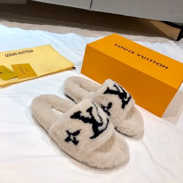 Louis Vuitton Monogram-Embroidered Fluffy Slippers 7