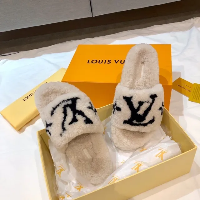 Louis Vuitton Monogram-Embroidered Fluffy Slippers 8
