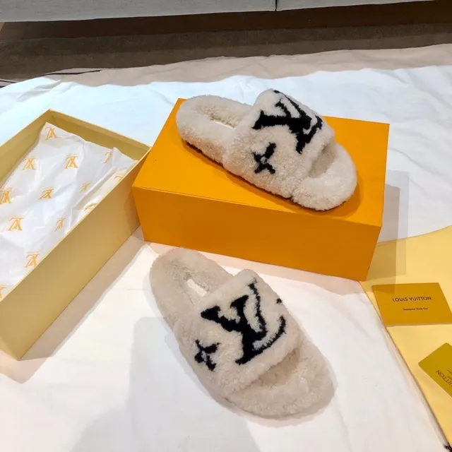 Louis Vuitton Monogram-Embroidered Fluffy Slippers 9