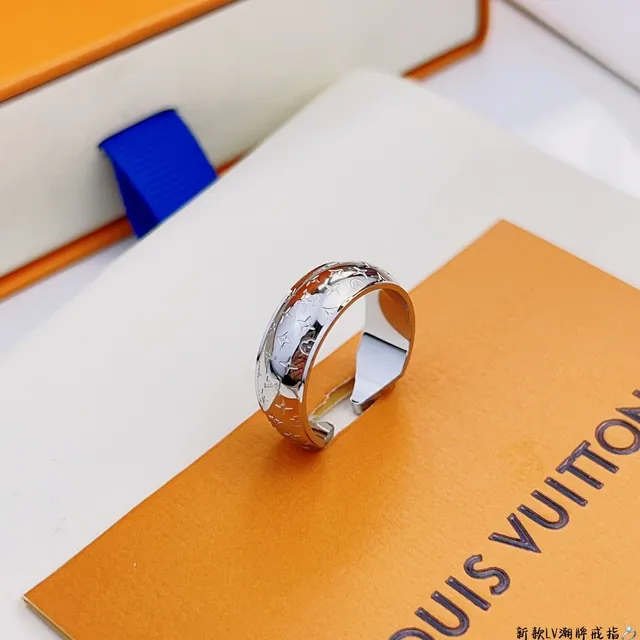 Louis Vuitton Monogram Engraved Open-Band Silver Ring 4