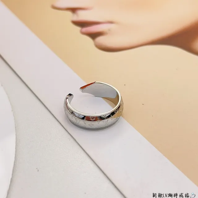 Louis Vuitton Monogram Engraved Open-Band Silver Ring 6
